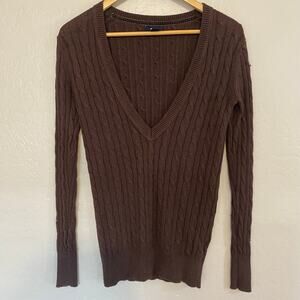 VTG Gap Cable Knit V-Neck Sweater Rabbit Hair Womens Sz XS/S Chocolate Brown